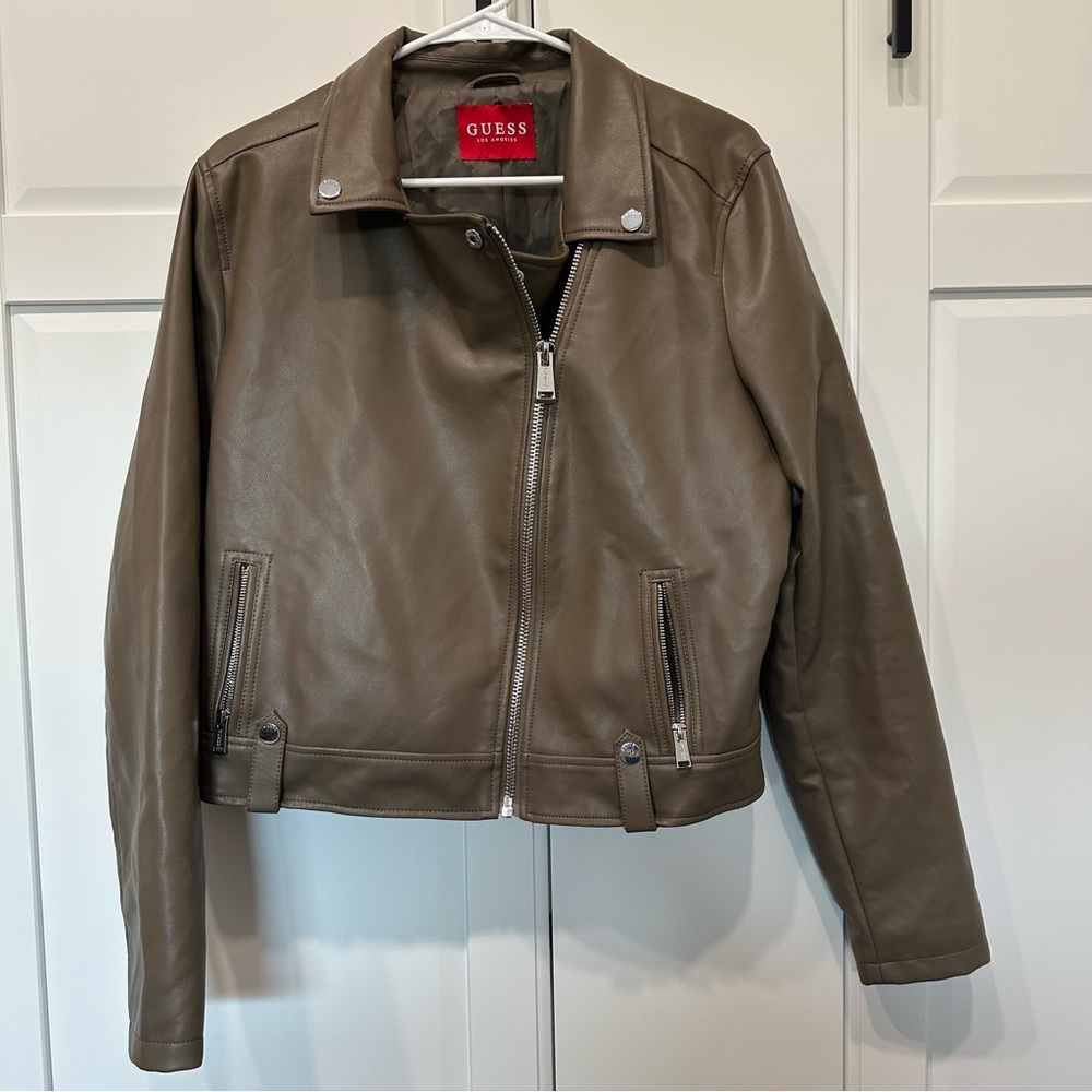 Guess Olive Green Leather Jacket